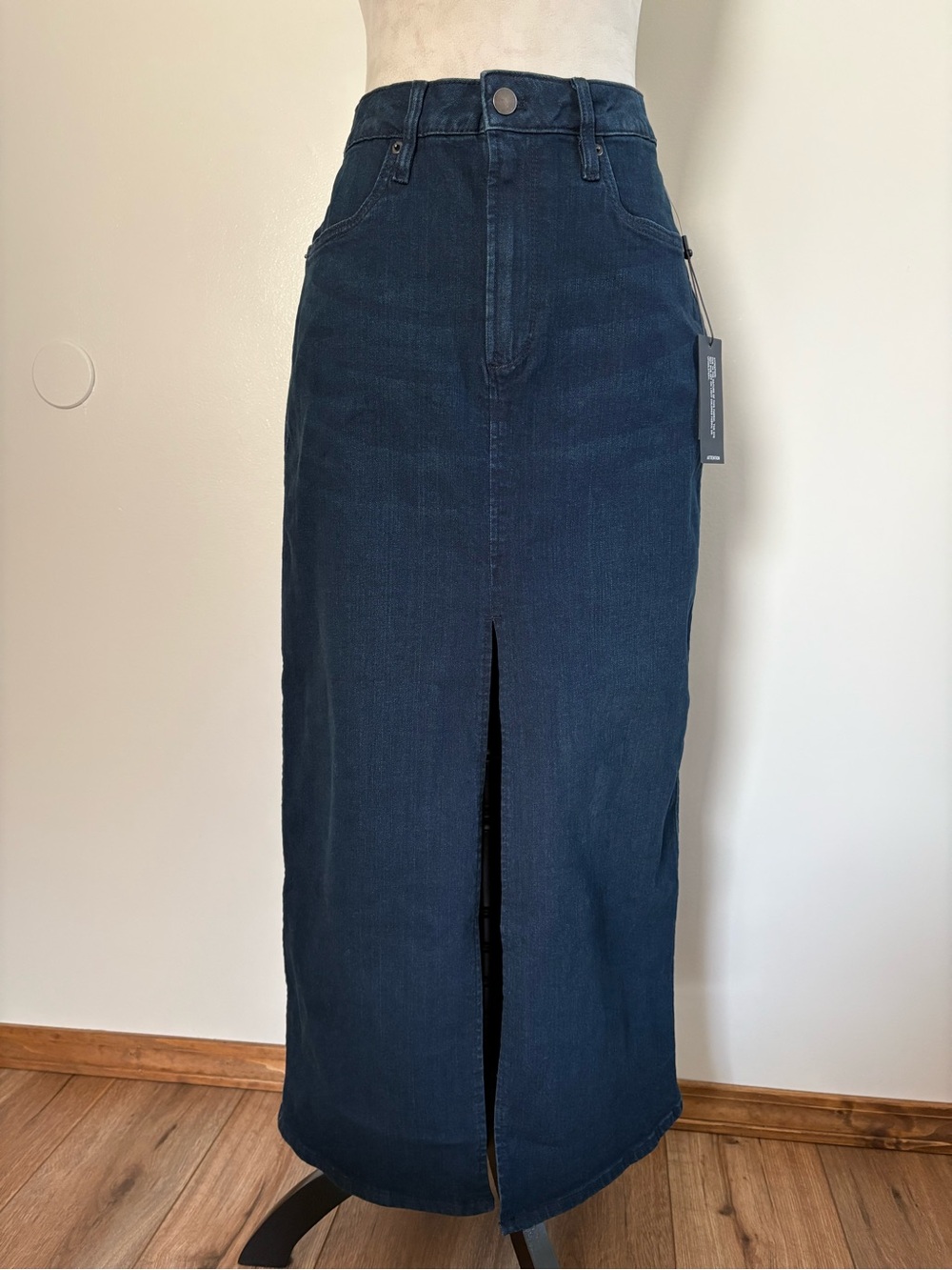 NWT Kenneth High Rise Maxi Denim Skirt Front Slit Midnight Rinse Wash Size 6